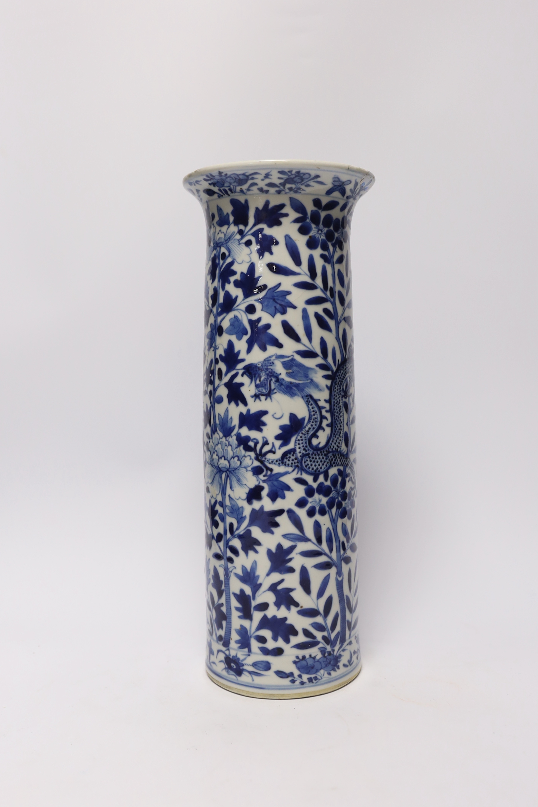 Seven assorted late 19th century Chinese blue and white vases (a.f.), tallest 35.5cm